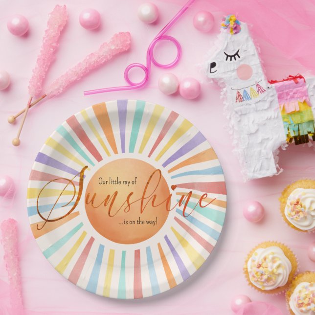 70er Boho Sun "Little Ray of Sunshine" Kinderdusch Pappteller (Party)