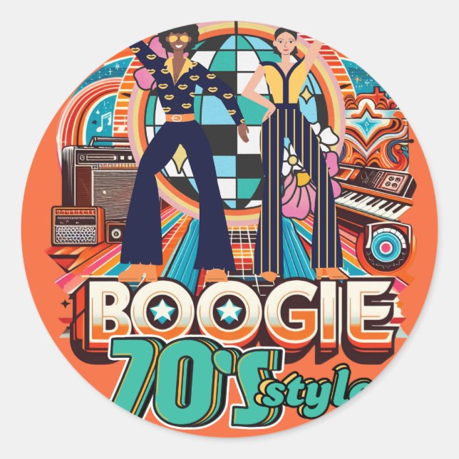 70er Boogie Retro Disco Tanz Empfang Runder Aufkleber (Vorderseite)