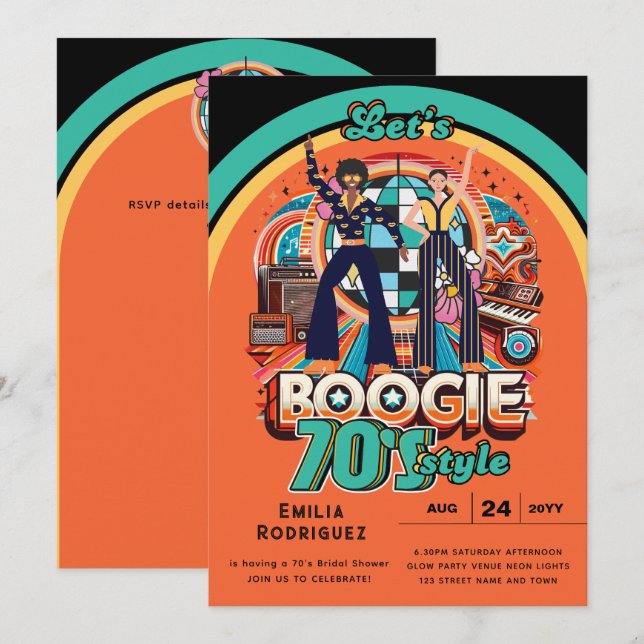 70er Boogie Retro Disco Tassino Einladung (Vorne/Hinten)