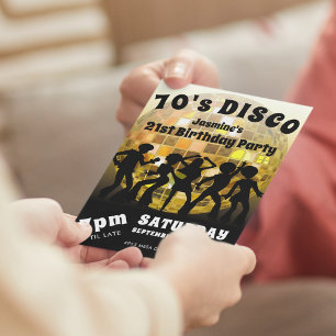 70er Disco-Geburtstag Goldener Glitterball Einladung