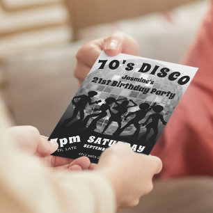 70er Disco-Geburtstag Silberner Glitterball Einladung