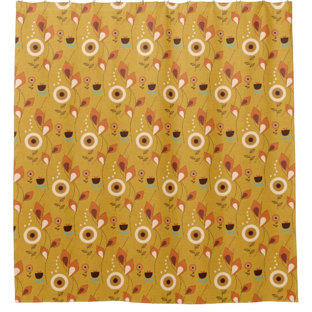 70er Floral Mustard Duschvorhang (Vorderseite)