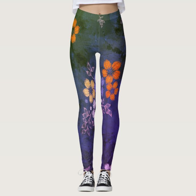 70er Folk Garden - blaue Leggings (Vorderseite)