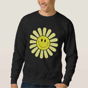 70er Gelbes Smiley-Gesicht-Blume Glücklich Friede Sweatshirt