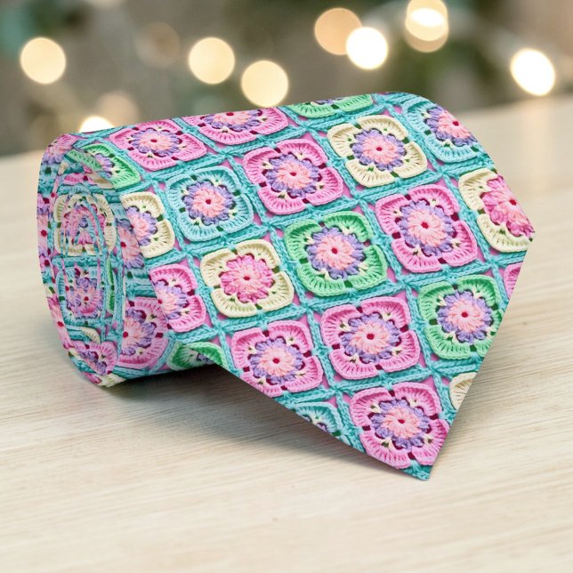 70er Granny Square Crochet Schlips Krawatte (Von Creator hochgeladen)