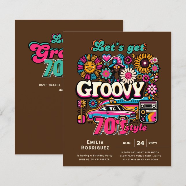 70er Groovy Boogie Retro Disco Geburtstagsparty (Vorne/Hinten)