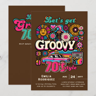 70er Groovy Boogie Retro Disco Geburtstagsparty Einladung