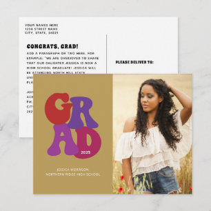 70er Inspiriert Retro Graduate Foto Abschluss Postkarte