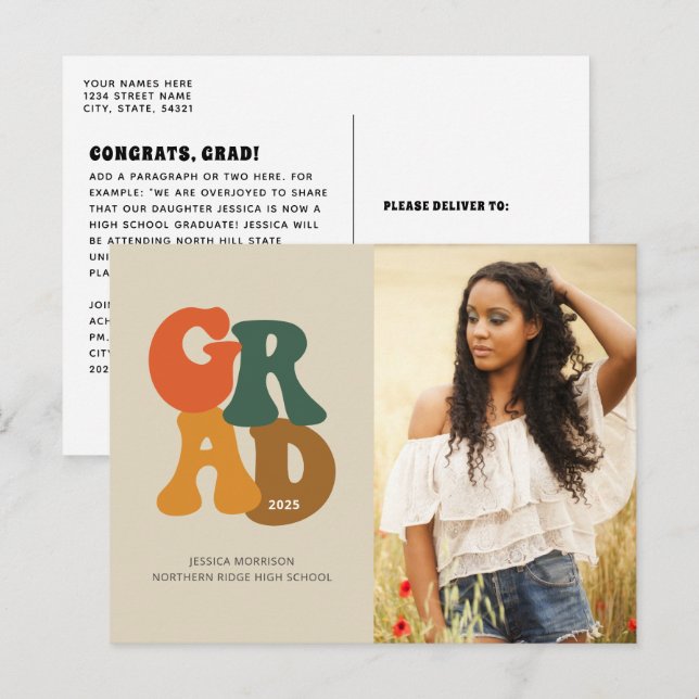 70er Inspiriert Typografy Foto Abschluss Postkarte (Vorne/Hinten)