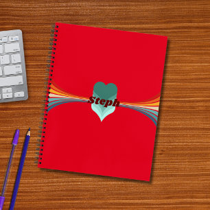 70er inspirierte Retro-Regenbogenstreifen Rot Notizbuch