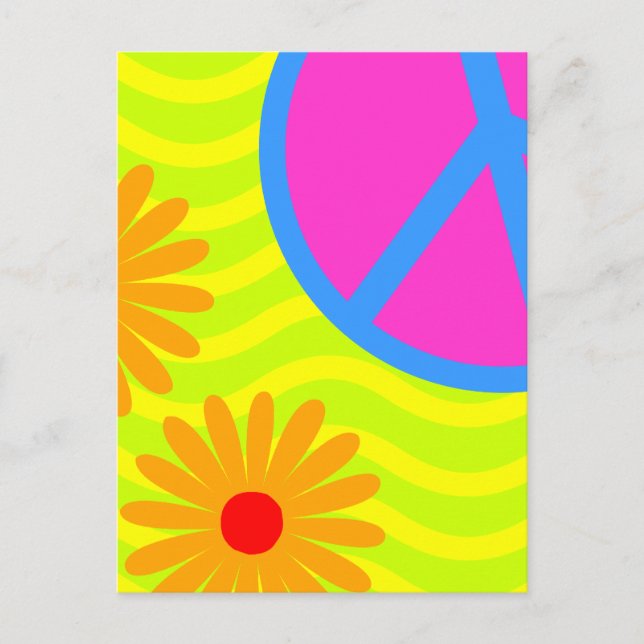 70er Jahre Hippie-Friedenszeichen und Blume Postkarte (Vorderseite)