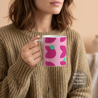 70er Jahre Lebendige rosa Tulpe mit grünen Punkten Kaffeetasse