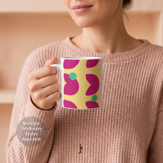 70er Jahre Lebendige rosa Tulpe mit grünen Punkten Kaffeetasse