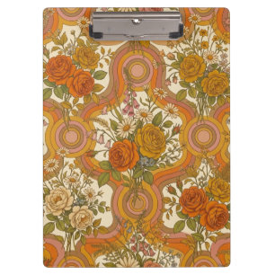 70er Jahre Vintage Retro-Blumenmuster   Warme erdi Klemmbrett