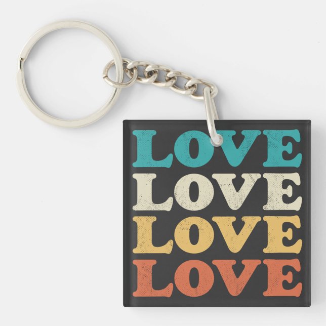 70er Liebe Retro Distressed Repeat Type Schlüsselanhänger (Vorderseite)