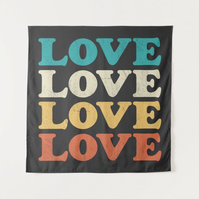 70er Liebe Retro Distressed Repeat Type Wandteppich (Vorderseite)