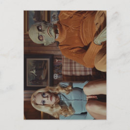 70er Monster und Frau auf Couch Postkarte