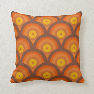 70er-Muster, braun-orangefarbene geometrische Ring Kissen
