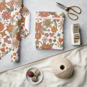 70er Nostalgia Retro Groovy Blume Weihnachten Geschenkpapier