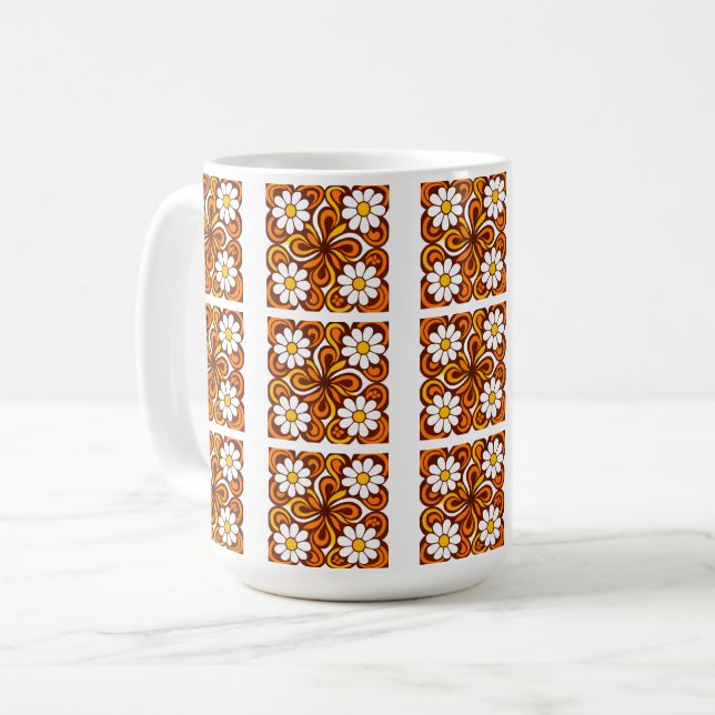 70er Orange-Daisy-Muster Kaffeetasse (Vorderseite Links)