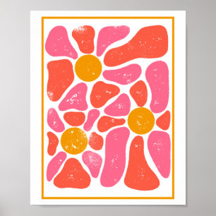 70er Orange und Pink Retro Flower Power Poster