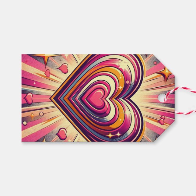 70er Pop art heart/Valentinische Tasse Geschenkanhänger (Vorderseite (Horizontal))