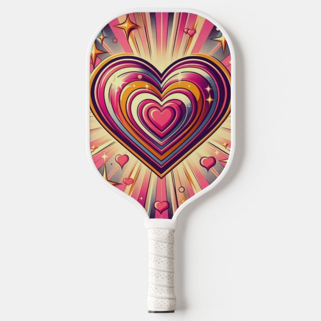 70er Pop art heart/Valentinische Tasse Pickleball Schläger (Vorderseite)