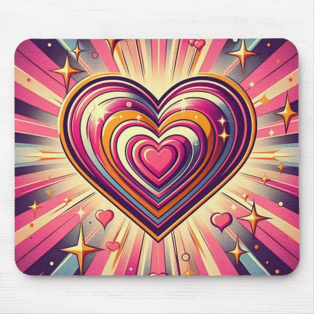 70er Pop Art Herzstück/Valentine Mousepad (Vorne)
