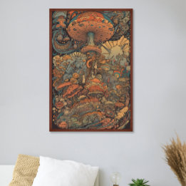70er Psychedelische Pilz Retro AI Kunst Poster