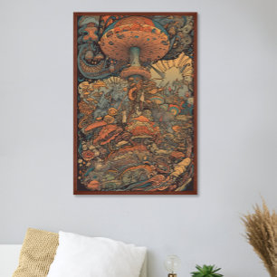 70er Psychedelische Pilz Retro AI Kunst Poster