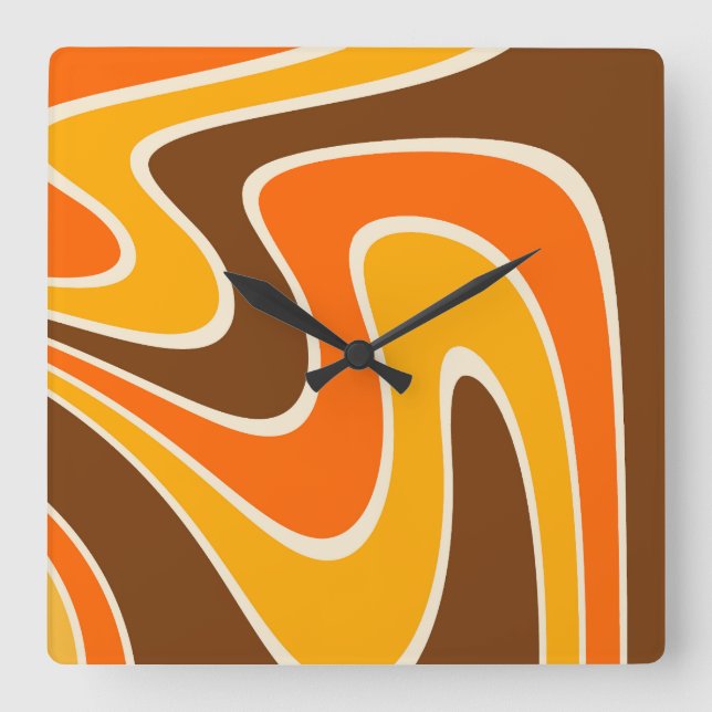 70er Retro Abstrakt Lava Design Quadratische Wanduhr (Vorderseite)