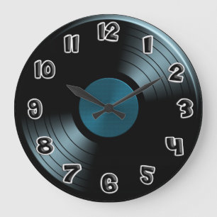 70er Retro blaue Vinylaufzeichnung Große Wanduhr
