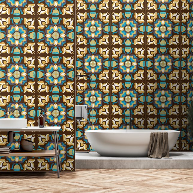 70er Retro-Blume Tapete (Badezimmer)