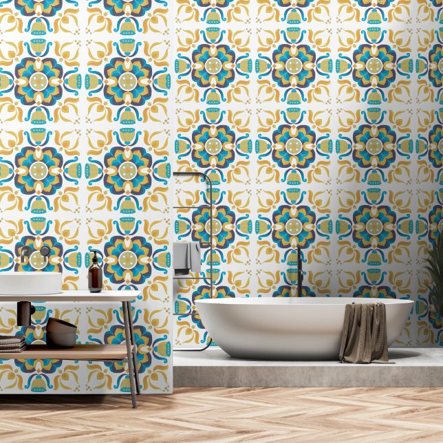 70er Retro-Blume Tapete (Badezimmer)