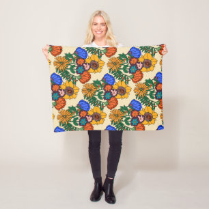 70er Retro-Blumen-Perle - Mid Century Modern Fleecedecke