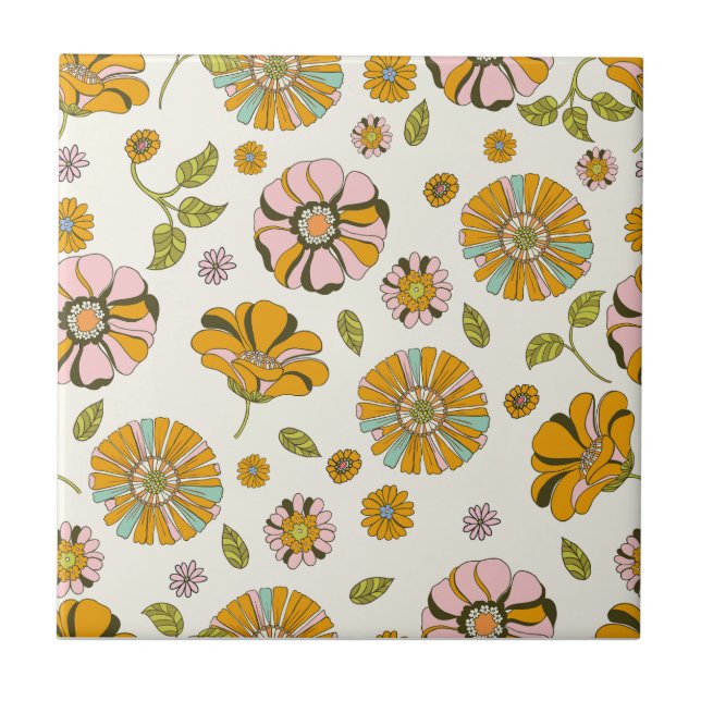 70er Retro-Blumenmuster Fliese (Vorderseite)