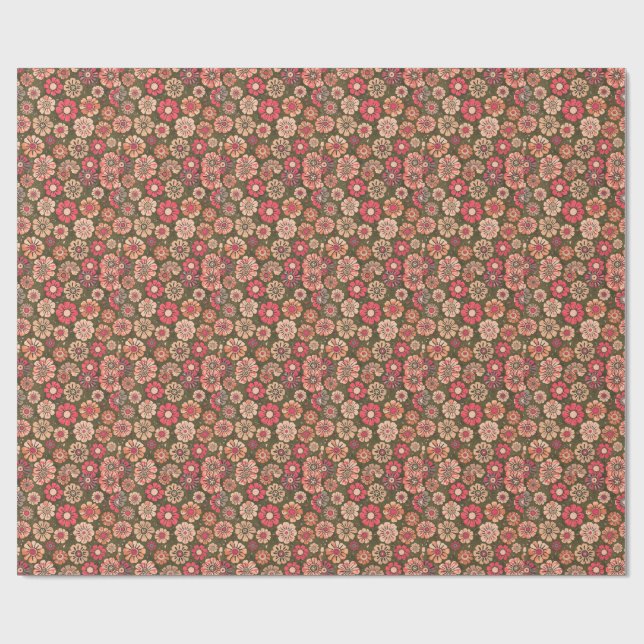 70er Retro-Blumenmuster  Geschenkpapier (Flach)