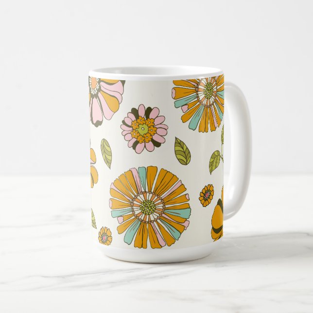 70er Retro-Blumenmuster Kaffeetasse (VorderseiteRechts)