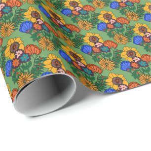 70er Retro Blumenwirbel Kissen Geschenkpapier