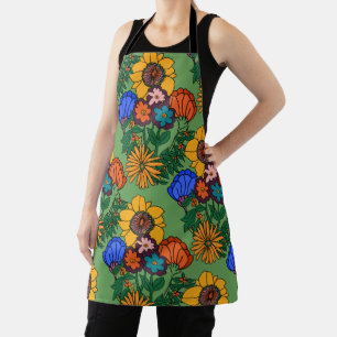 70er Retro Blumenwirbel Kissen Schürze