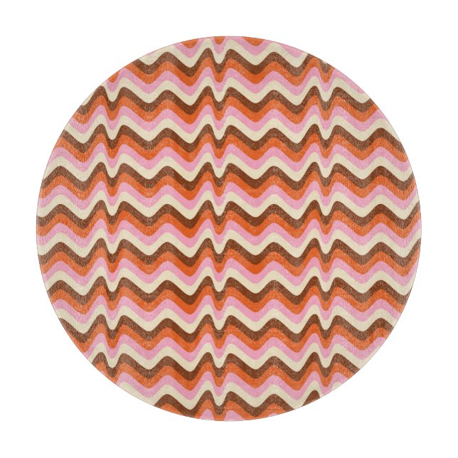 70er Retro Brown Pink Waves Schneidebrett (Vorderseite)