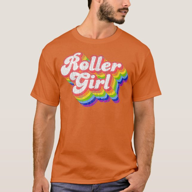 70er Retro Disco Rainbow Roller Girl Roller T-Shirt (Vorderseite)
