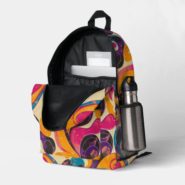 70er Retro Dream Backpack Bedruckter Rucksack (Rückseitige Ecke links (Offen) )