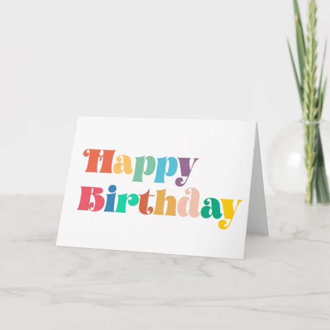 70er Retro Drehbuch bunt Happy Birthday Karte (Vorderseite)