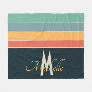 70er Retro farbige Stripnamen und Monogramm Fleecedecke
