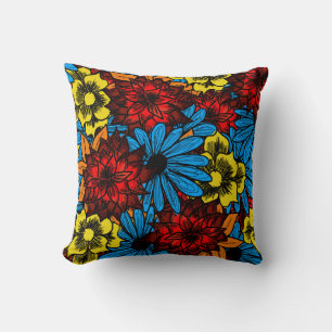 70er Retro Floral Collage Throw Kissen