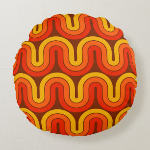 70er Retro Geometric Design Rundes Kissen