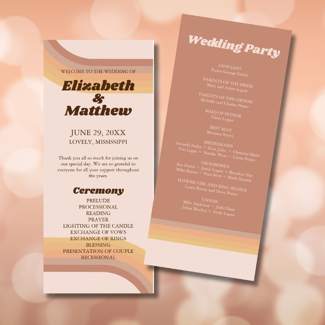 70er Retro-Groovy-Linien Funky Hochzeitsprogramm (Von Creator hochgeladen)