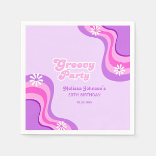 70er Retro Groovy Party Daisies Lila Geburtstag Serviette