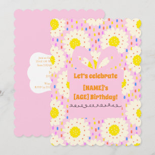 70er Retro Groovy Pink Gänseblümchen Blumenmuster Einladung